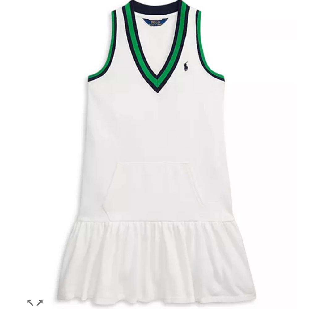 Polo Ralph Lauren Cricket Girls Fleece Dress White Green Navy